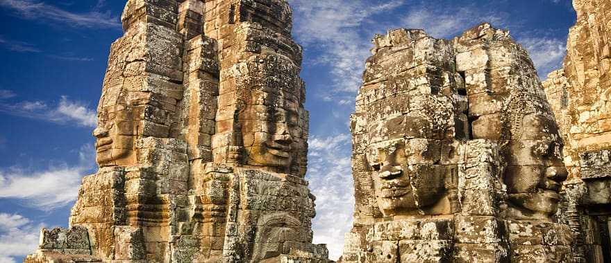 Faces of ancient Bayon Temple at Angkor Wat, Siem Reap