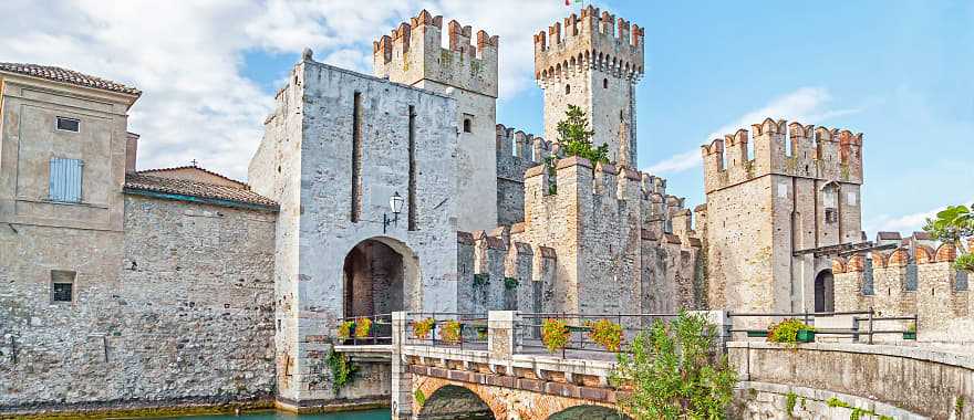 13th century Scaliger castle in Sirmione on Lake Garda near Verona, Italy