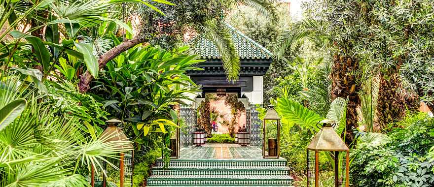 Luxury gardens at a moroccan resort in Marrakech