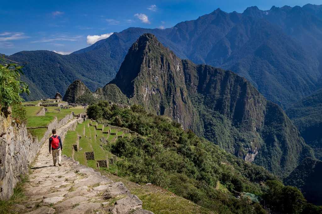 Man walking the Inca Trail into Machu Picchu, Peru