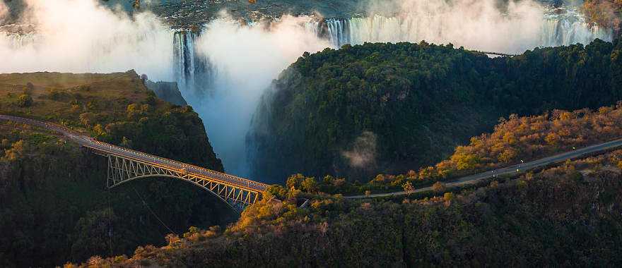 An aerial view of the Victoria Falls 