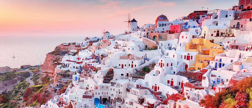 Village of Oia at sunset in Greece