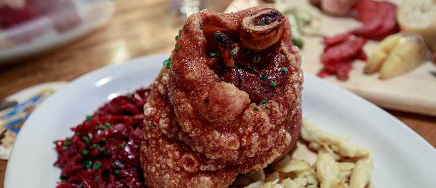 Roasted schweinshaxe dish served in Germany 