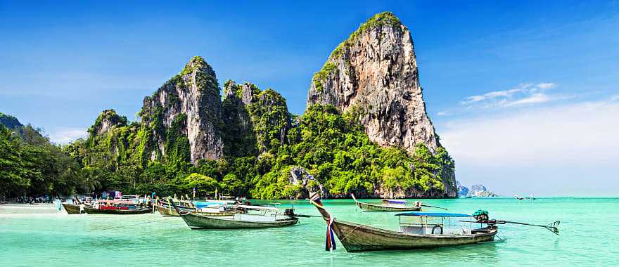 Longtail boats at a beach in Thailand