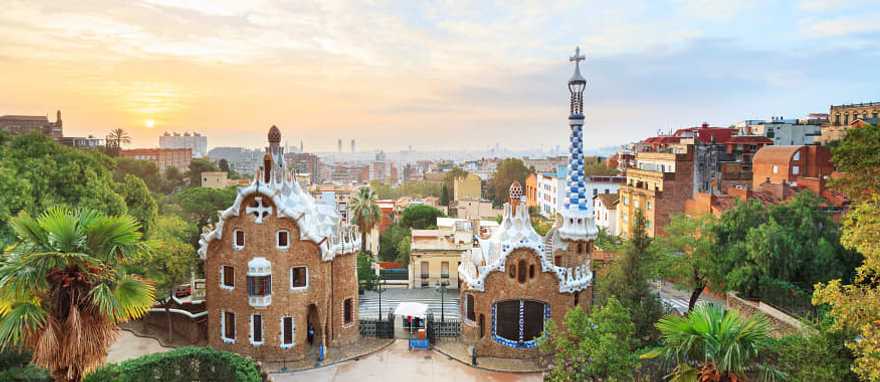 Park Guell in Barcelona, Spain Park Guell with architectural elements designed by Gaudi in Barcelona, Spain