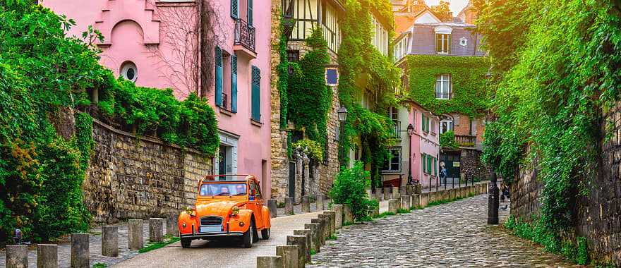 View of an old street in the Montmartre quarter in Paris