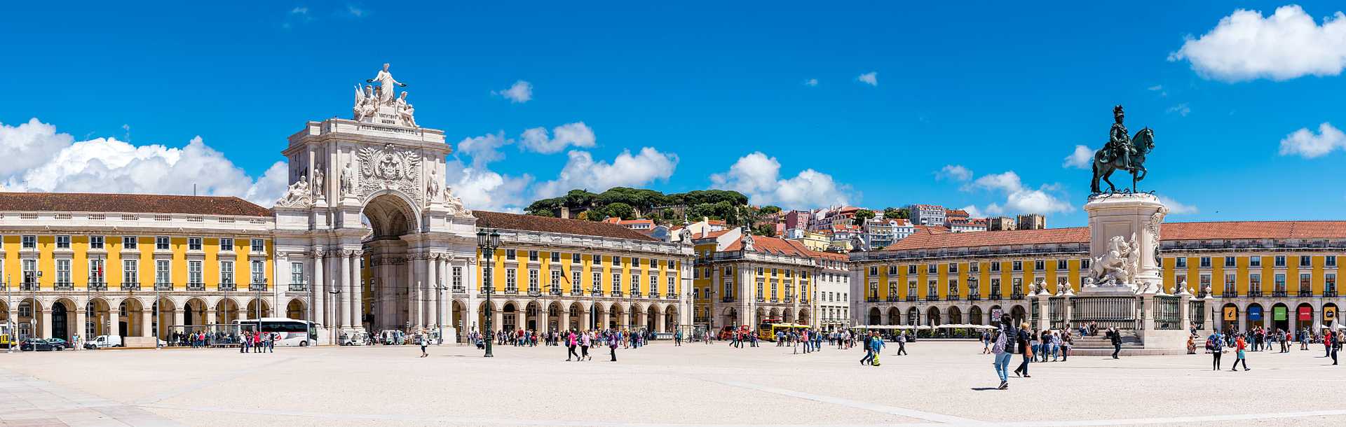 The famous arch in Lisbon's Praca Do Comercio in Lisbon, Portugal