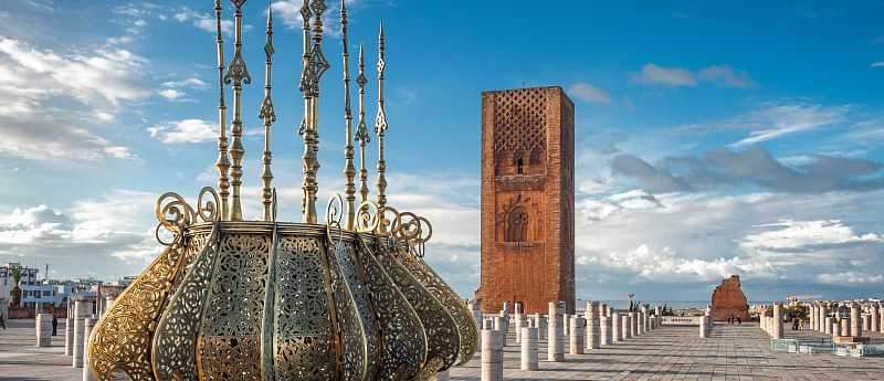 Traditional golden decorations with the emblem of Morocco