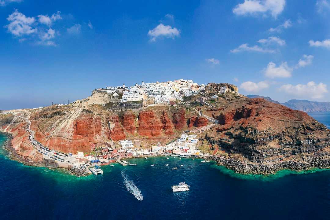 Beautiful sunny coast view to greek beach mediterranean blue sea