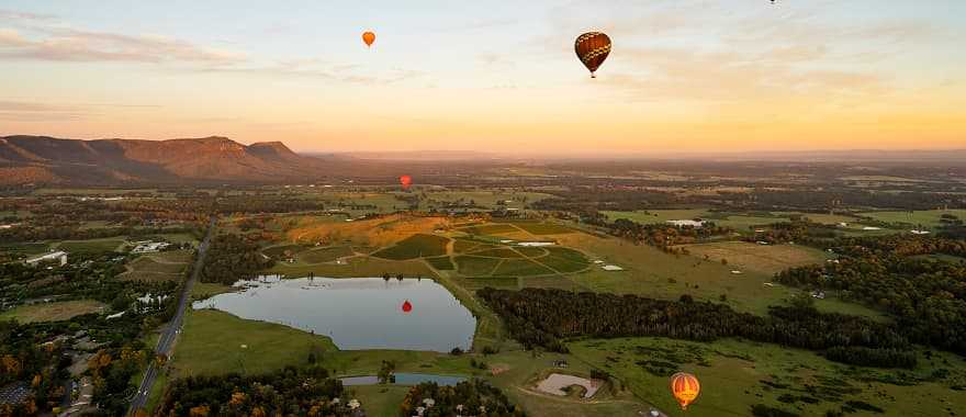 Hot air balloon over Pokolbin in Hunter Valley, Australia