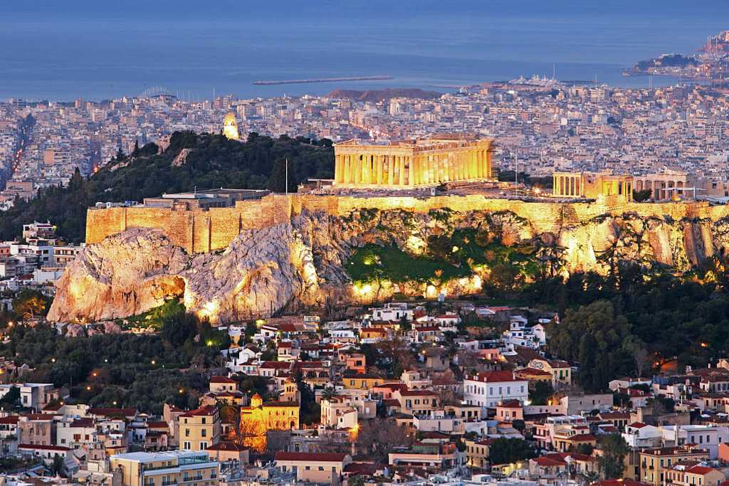 Athens, view of the Acropolis in the evening