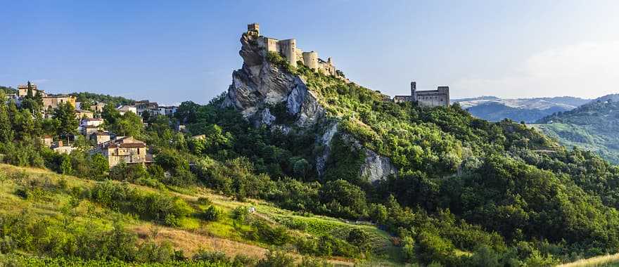 Medival Castello di Roccascalegna on a hill surrounded by fields and vineyards in Roccascalegna, Province of Chieti, Abruzzo