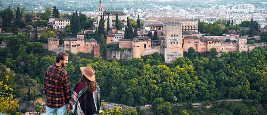Couple overlooking the Alhambra in Granada, Spain