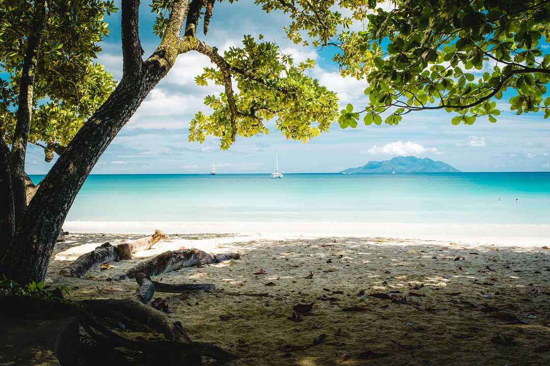 The turquoise waters of Beau Vallon Beach in Mahé, Seychelles.