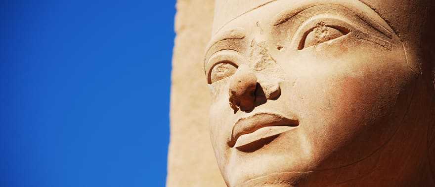 Close up bust of Tutankhamun at Karnak Temple in Egypt