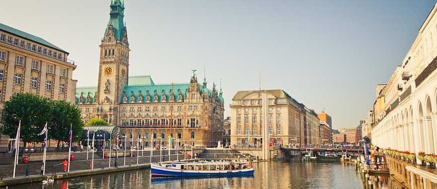 Hamburg city center with town hall and Alster river