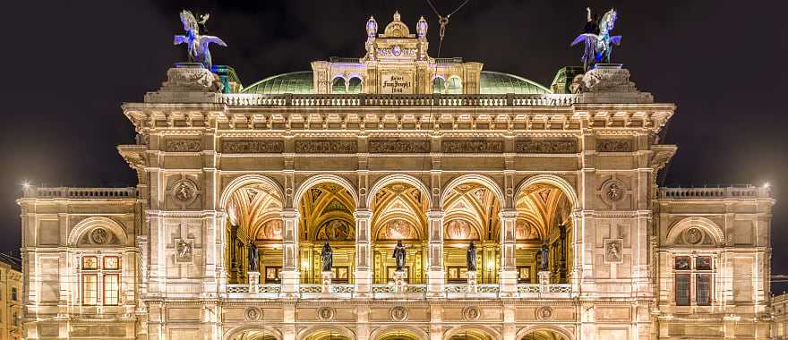 Vienna state opera house at night in Austria.