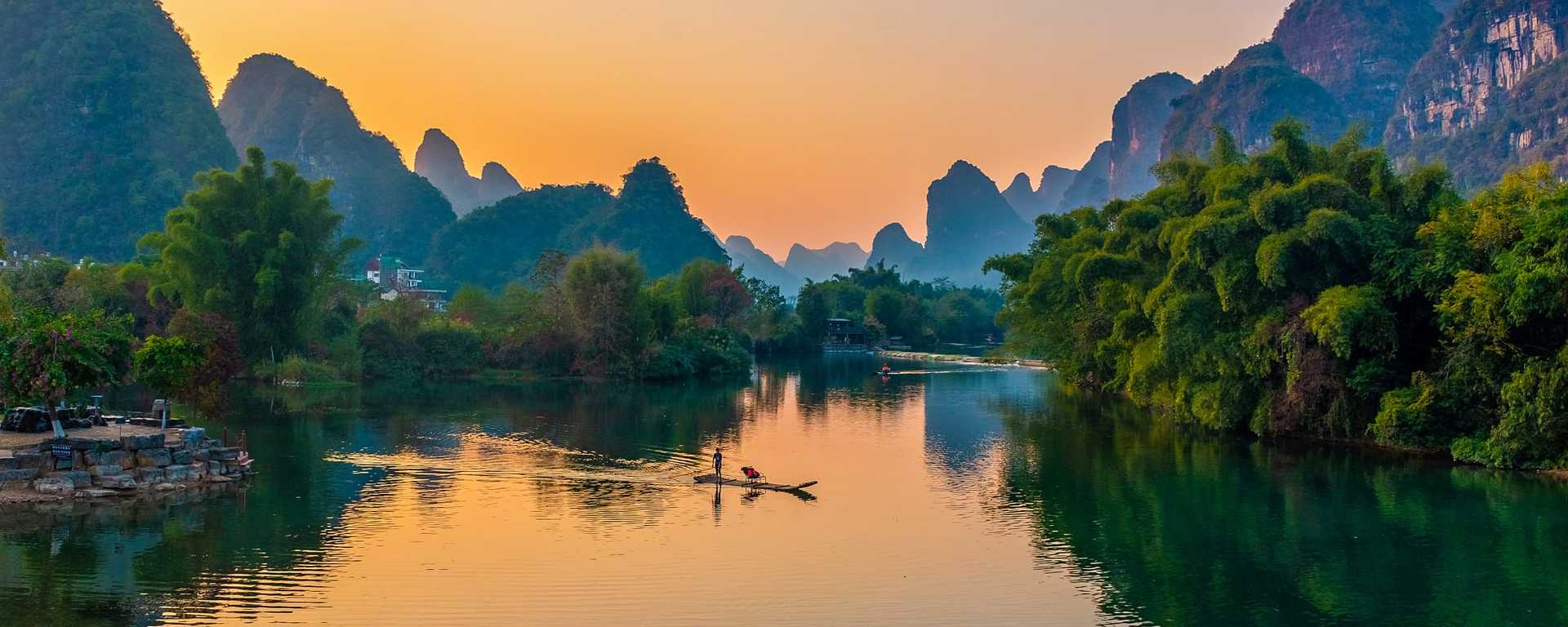 Beautiful sunset on the Yulong River in Guilin, China