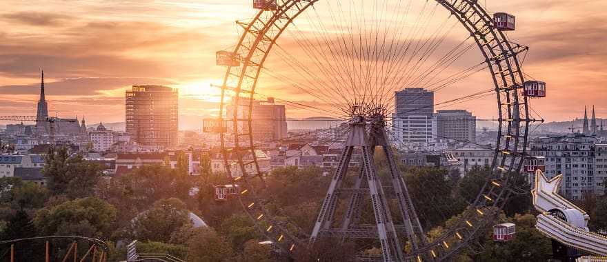 View over the Prater with the Ferris Wheel and Skyline, Vienna, Austria