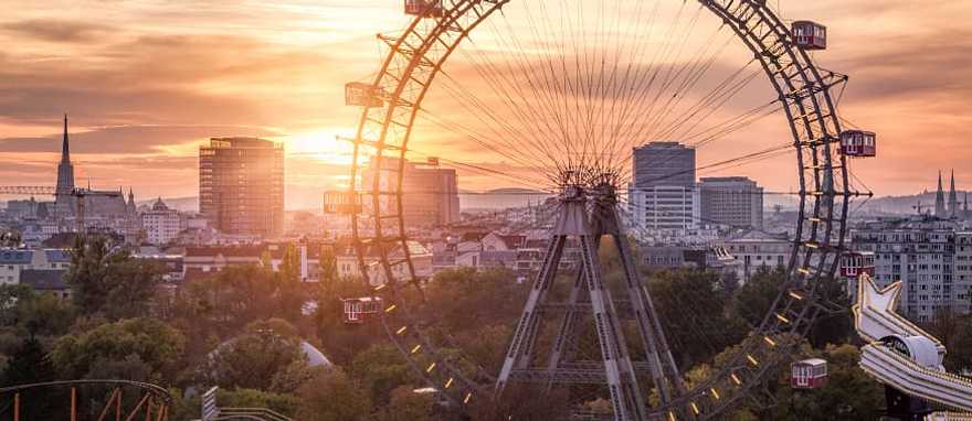 View over the Prater with the Ferris Wheel and Skyline, Vienna, Austria