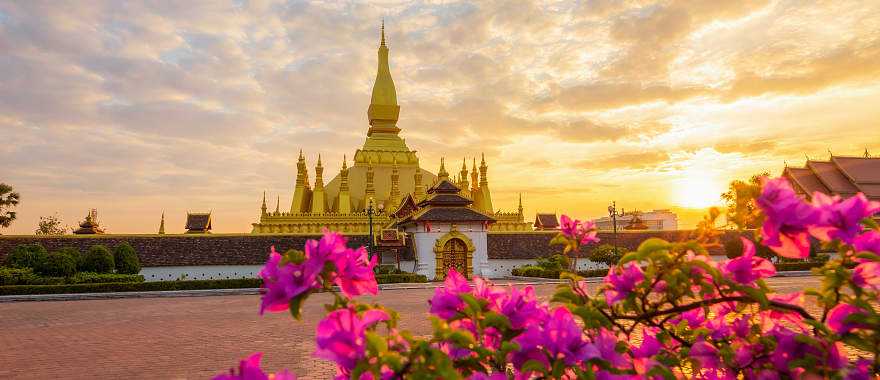 Sunrise over Pha That Luang, Golden Pagoda, in Vientiane, Laos