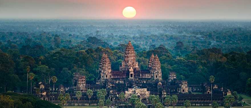 Stunning view of ancient Buddhist temple Angkor Wat at sunset, Cambodia