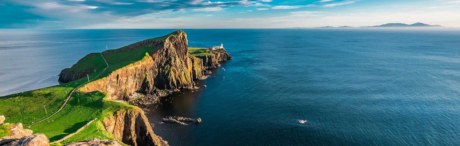 Sunset at the Neist point lighthouse in Scotland.