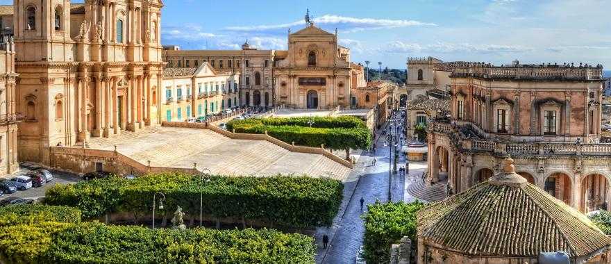 Noto city center in the Region of Sicily, Italy