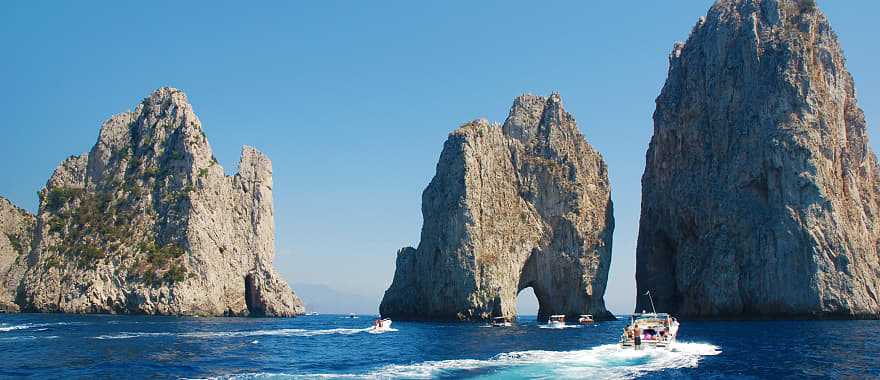 Faraglioni rock formations on the coast of Capri, Italy