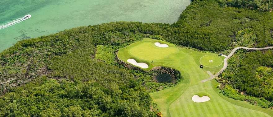 Golf course and lagoon in Mauritius Island