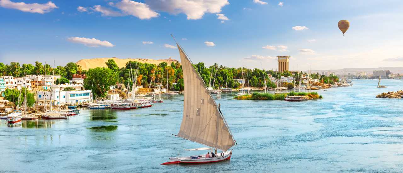 Sailboat on Nile River in Aswan, Egypt.