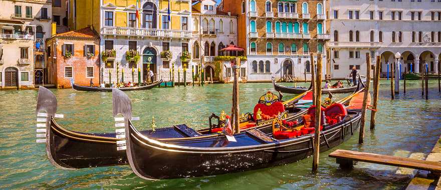 Gondolas on the canal in Venice, Italy