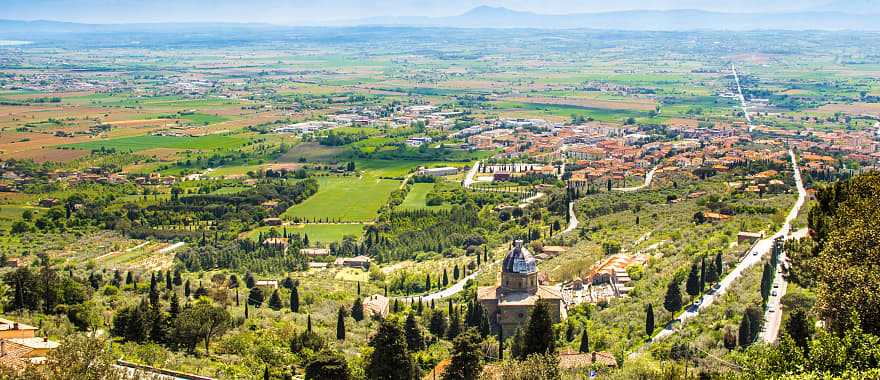 Panoramic view of the Val Di Chiana in Tuscany, Italy.