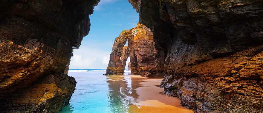 Caves on the beach in Galicia, Spain