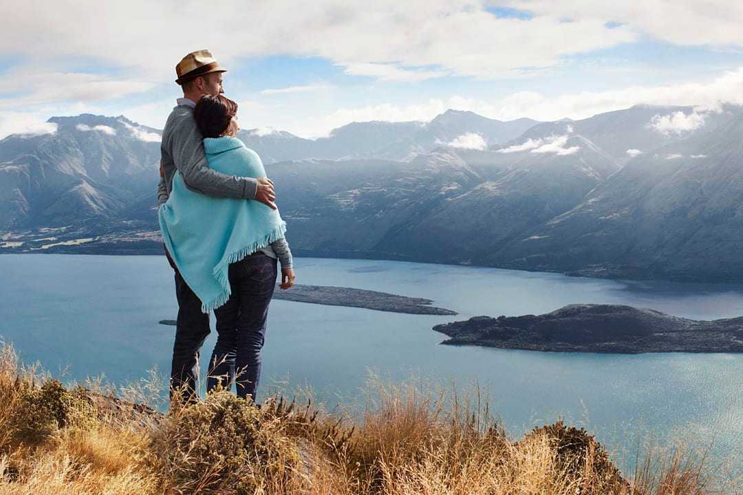 Couple enjoying the view in Queenstown, New Zealand 