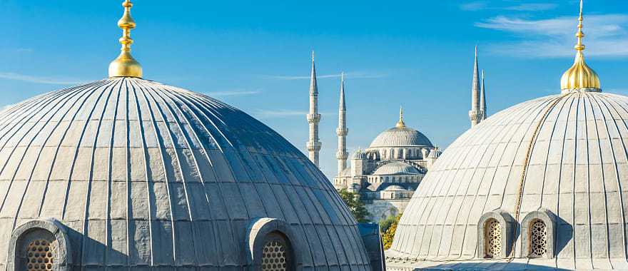 Blue Mosque and cupolas seen from Hagia Sophia in Istanbul, Turkey