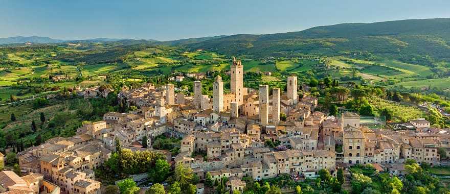 San Gimignano village surround by vineyards in Tuscany, Italy