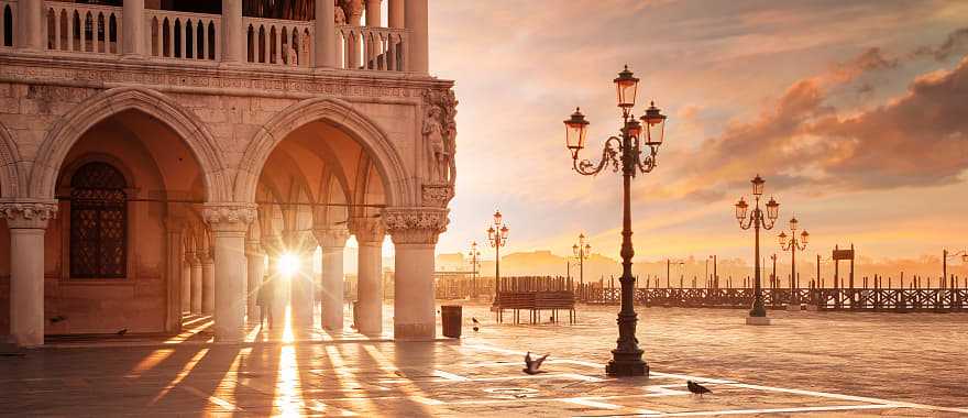 Stunning sunset at Tour Plaza Square, Venice