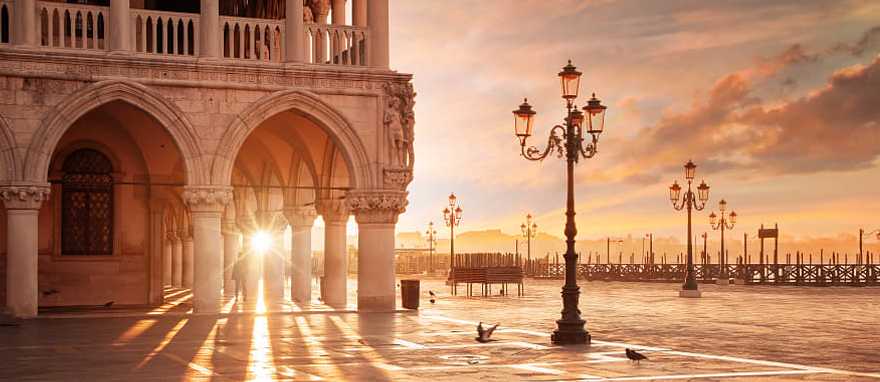Stunning sunset at Tour Plaza Square, Venice