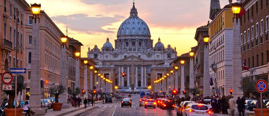 View of Saint Peter's Basilica at dawn in Vatican City, Rome, Italy