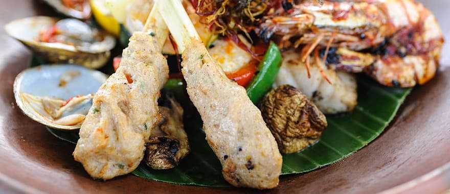 Indonesian-style seafood with grilled fish prawns and clams