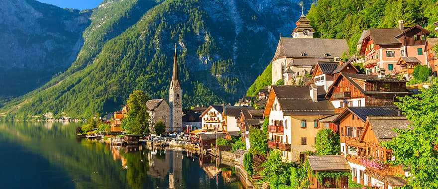 Famous mountain village and Alpine lake Hallstatt, Austria