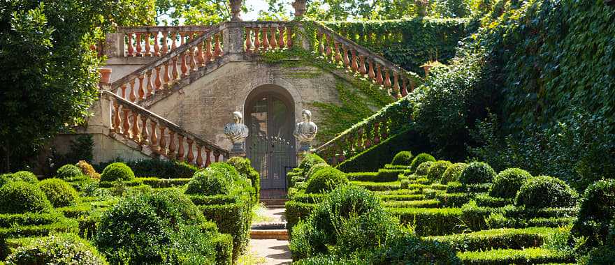 Enjoy the green cypress landscape of the Parc del Laberint d'Horta of Barcelona, Spain