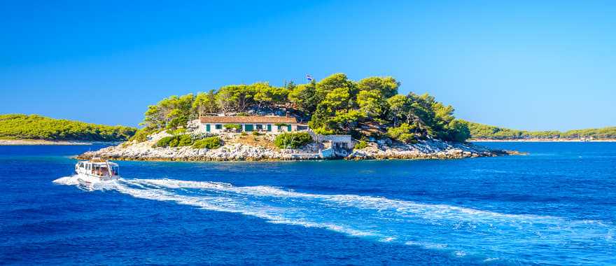 Sea front view to Hell's Island from Hvar, Croatia