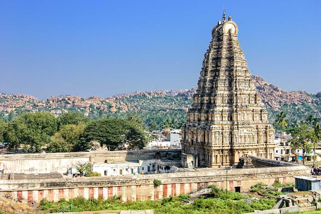 Virupaksha Temple, located in the ruins of ancient city Vijayanagar at Hampi, India