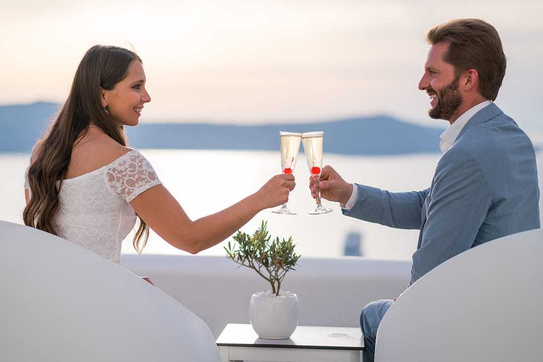 Couple in Greece at sunset.