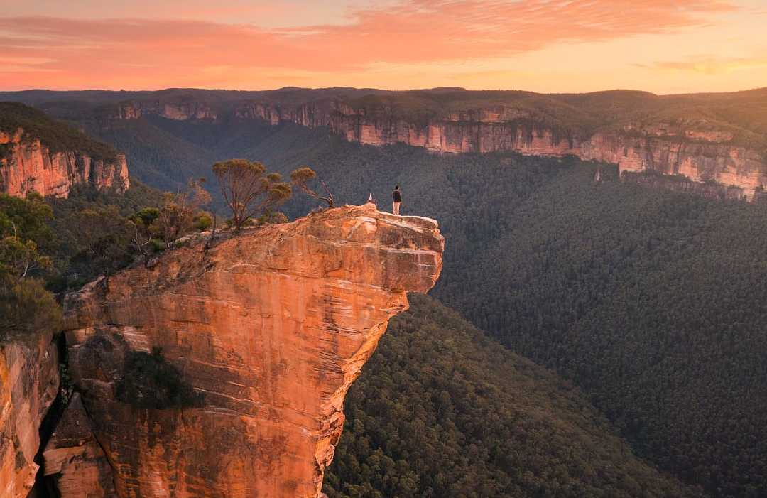 Hiker at Hanging Rock in Blue Mountains National Park, New South Wales, Australia