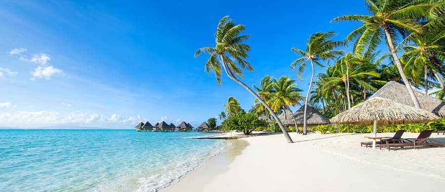 Stretch of beach on Bora Bora in French Polynesia