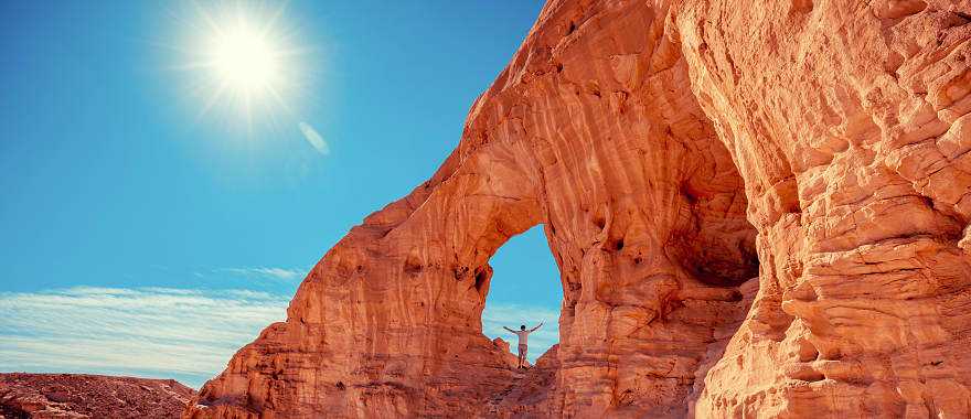 Hiker in Timna Park near Eilat, Israel