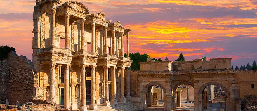 Celsus Library in Ephesus at sunset, Turkey